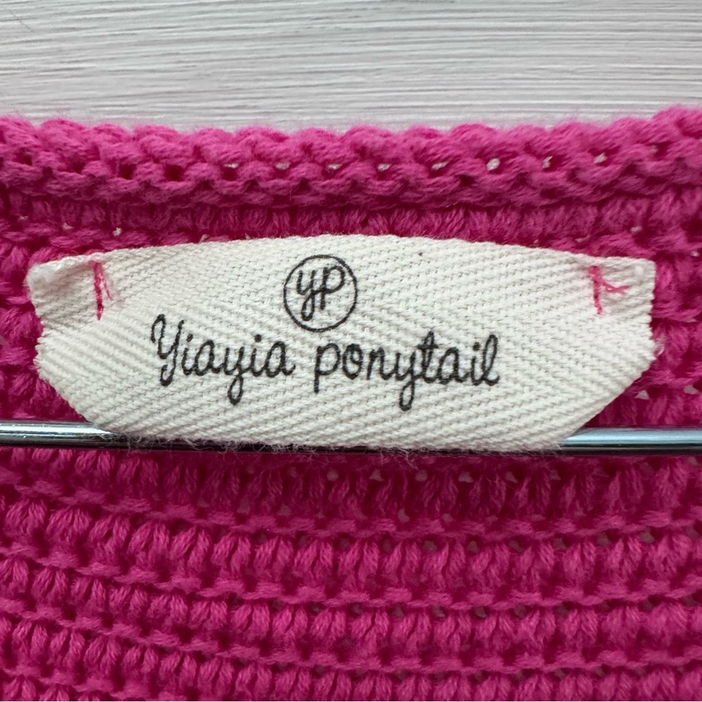 Yiayia Ponytail Womens L Pink Chunky Knit Floral Crochet Sweater Top - Picture 5 of 8